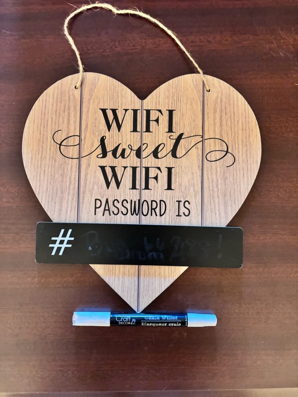 Wooden Heart WiFi Sweet WiFi Password Sign - Natural Wood & Black